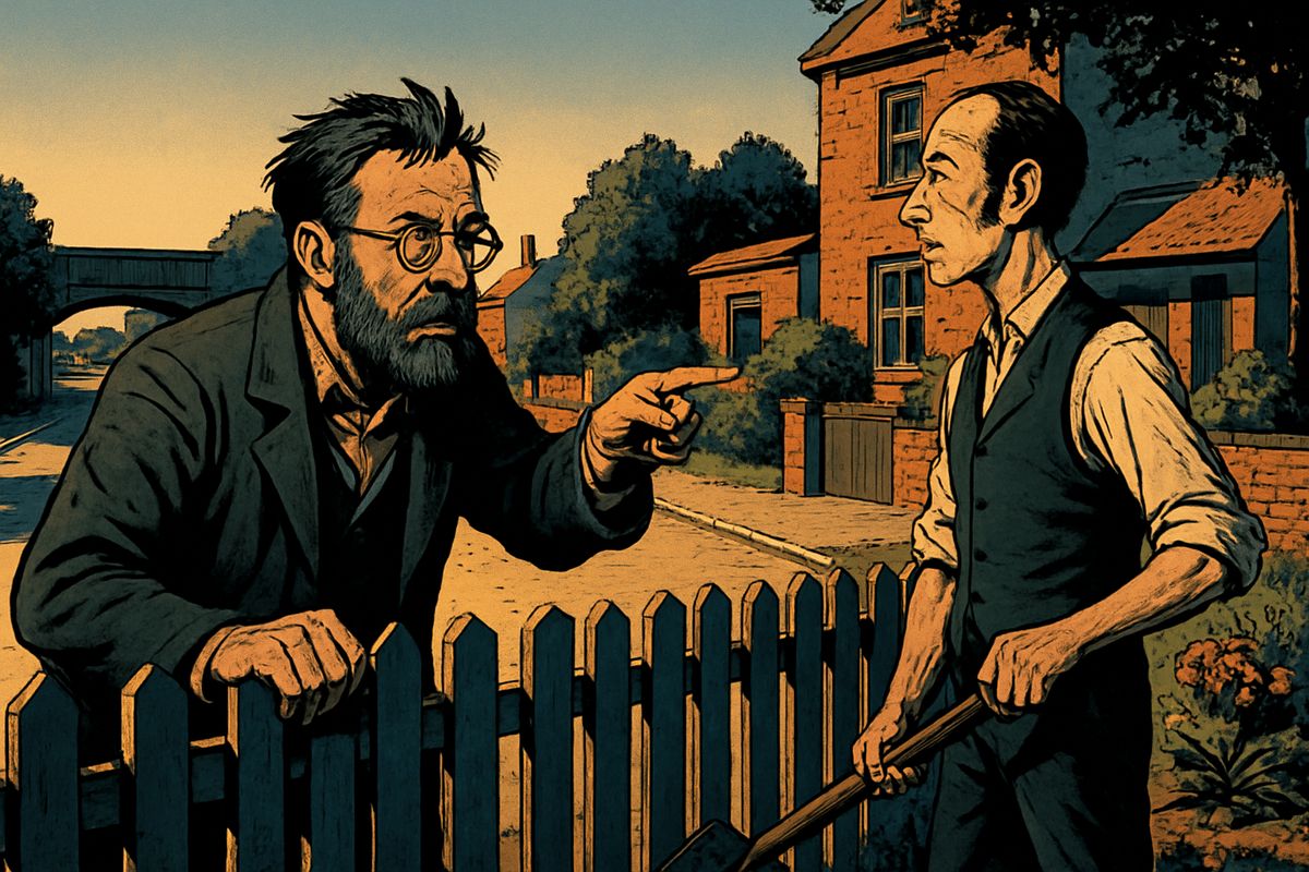 Too hot to touch, the metal drove him back, and Ogilvy ran wildly into Woking, hatless and covered in sand. People took him for a madman until he called over the palings to Henderson, the London journalist. Henderson dropped his spade and hurried back with him, then ran to the station to telegraph the news to London.