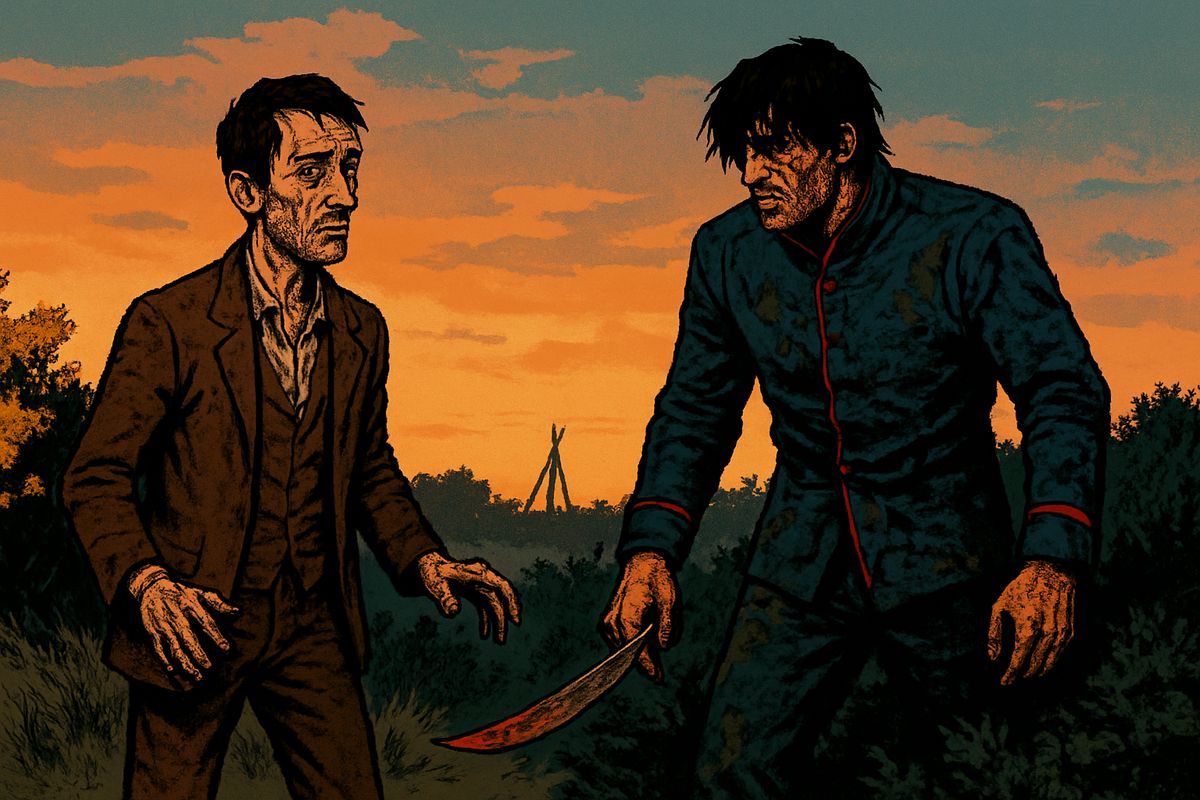 At dawn on Wimbledon Common a filthy figure with a cutlass rose out of the bushes. It was the artilleryman. "We're beat," he said. He had it all planned: they would live in the drains under London, keep wild, save men's science, and one day seize a fighting-machine for themselves.