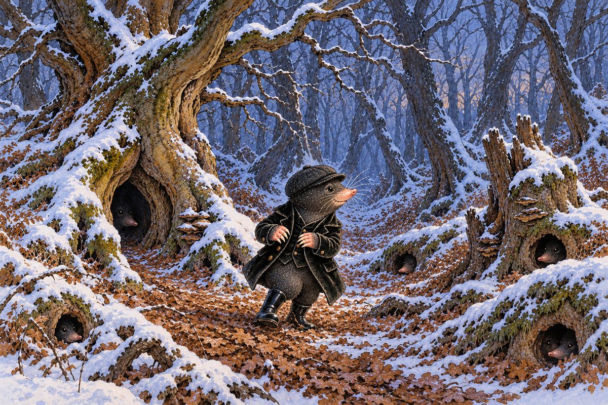 At first the wood was fun, but the dusk came on fast. Then the faces began: little evil wedge-shaped faces flashing from every hole, all hard-eyed and sharp. Then came a shrill whistling, passed from end to end of the wood, and then a pattering of little feet, closing in from every side.