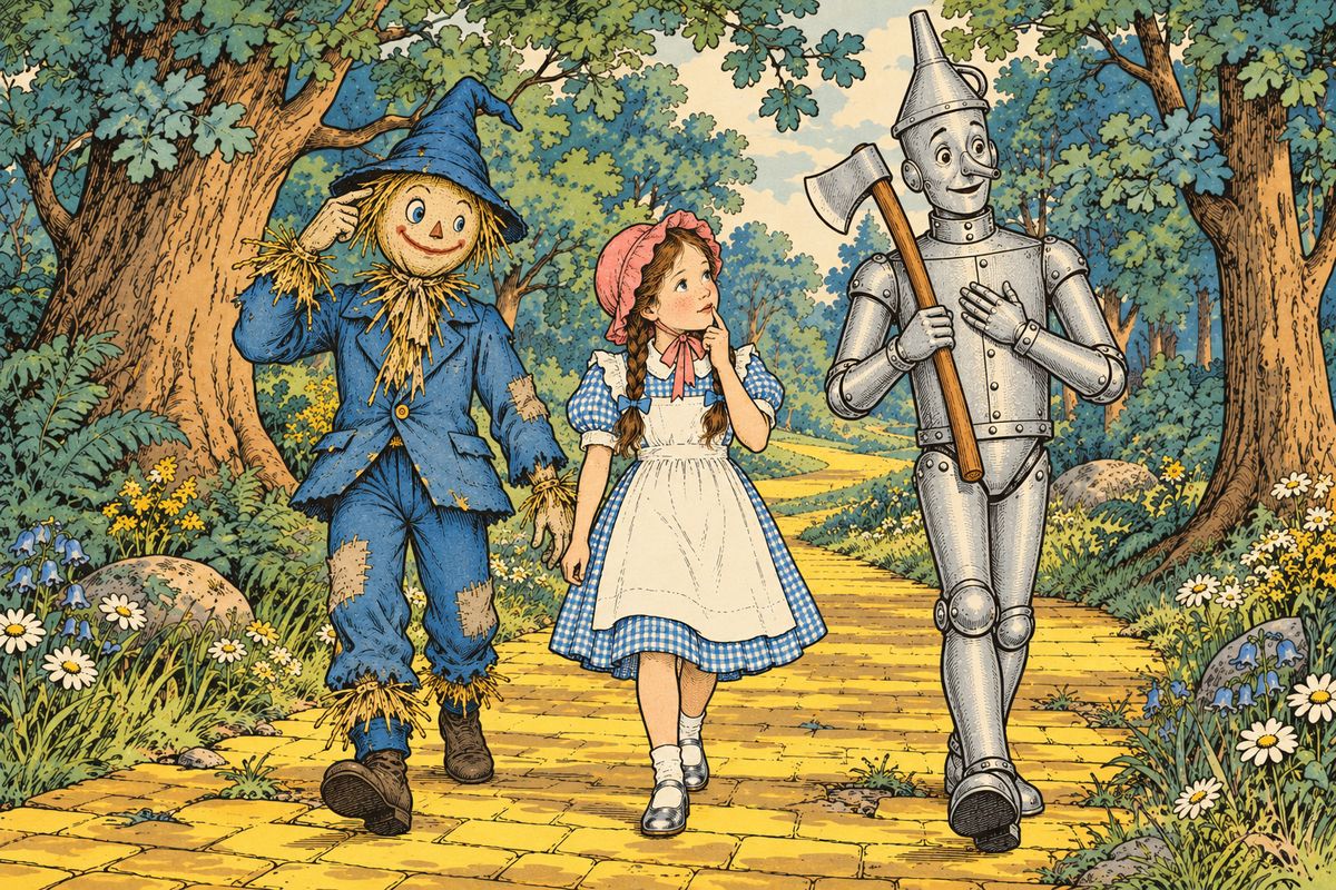 "All the same, I shall ask for brains," said the Scarecrow, "for a fool would not know what to do with a heart." "I shall take the heart," said the Woodman, "for brains do not make one happy." Dorothy could not tell which friend was right; she only longed to get home to Kansas and Aunt Em.