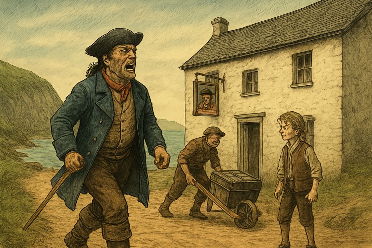 Long ago, when my father kept the Admiral Benbow inn, a scarred old seaman came plodding to our door, his sea-chest trundling behind. He looked round the lonely cove and sang: "Fifteen men on the dead man's chest—yo-ho-ho, and a bottle of rum!"