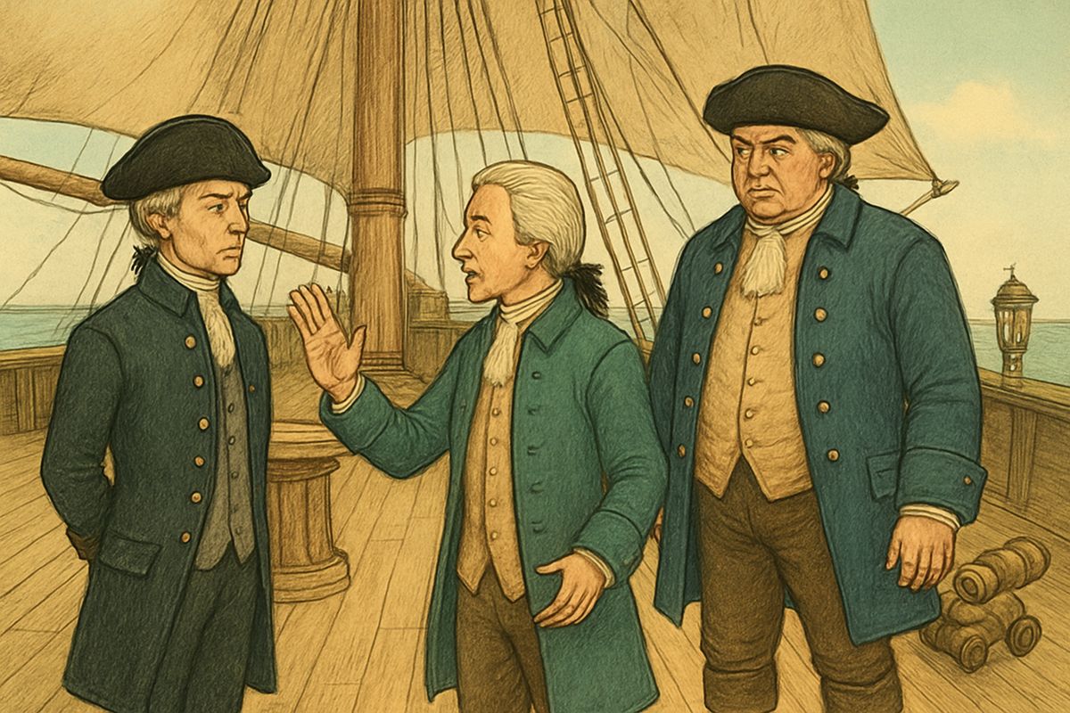 Aboard the Hispaniola, stern Captain Smollett said he didn't like the cruise, the crew or his mate, and that half the ship knew about the map. The squire was furious, but the doctor made him listen, and the arms were moved aft.