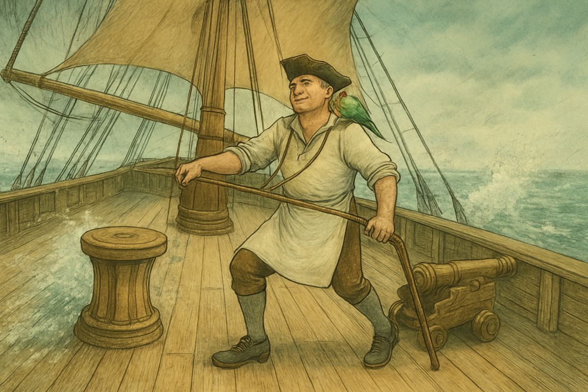 At sea the cook, called Barbecue, hung his crutch round his neck and swung across the deck on ropes he had rigged, as fast as another man could walk. 'He's no common man, Barbecue,' the coxswain told Jim.
