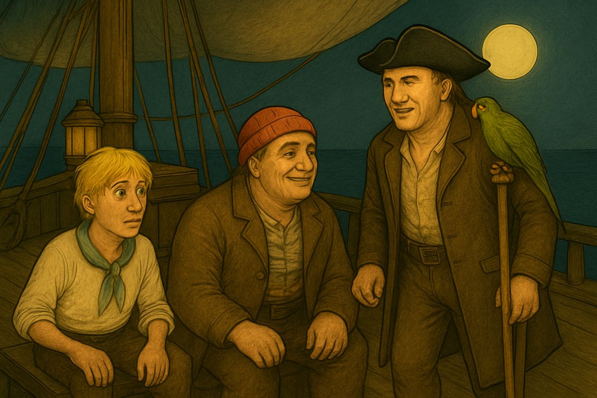 At Silver's whistle the coxswain, Israel Hands, joined them, grumbling to strike at once. Silver told him to wait until the treasure was aboard, then gave his vote: every loyal man must die. "Only one thing I claim—I claim Trelawney."