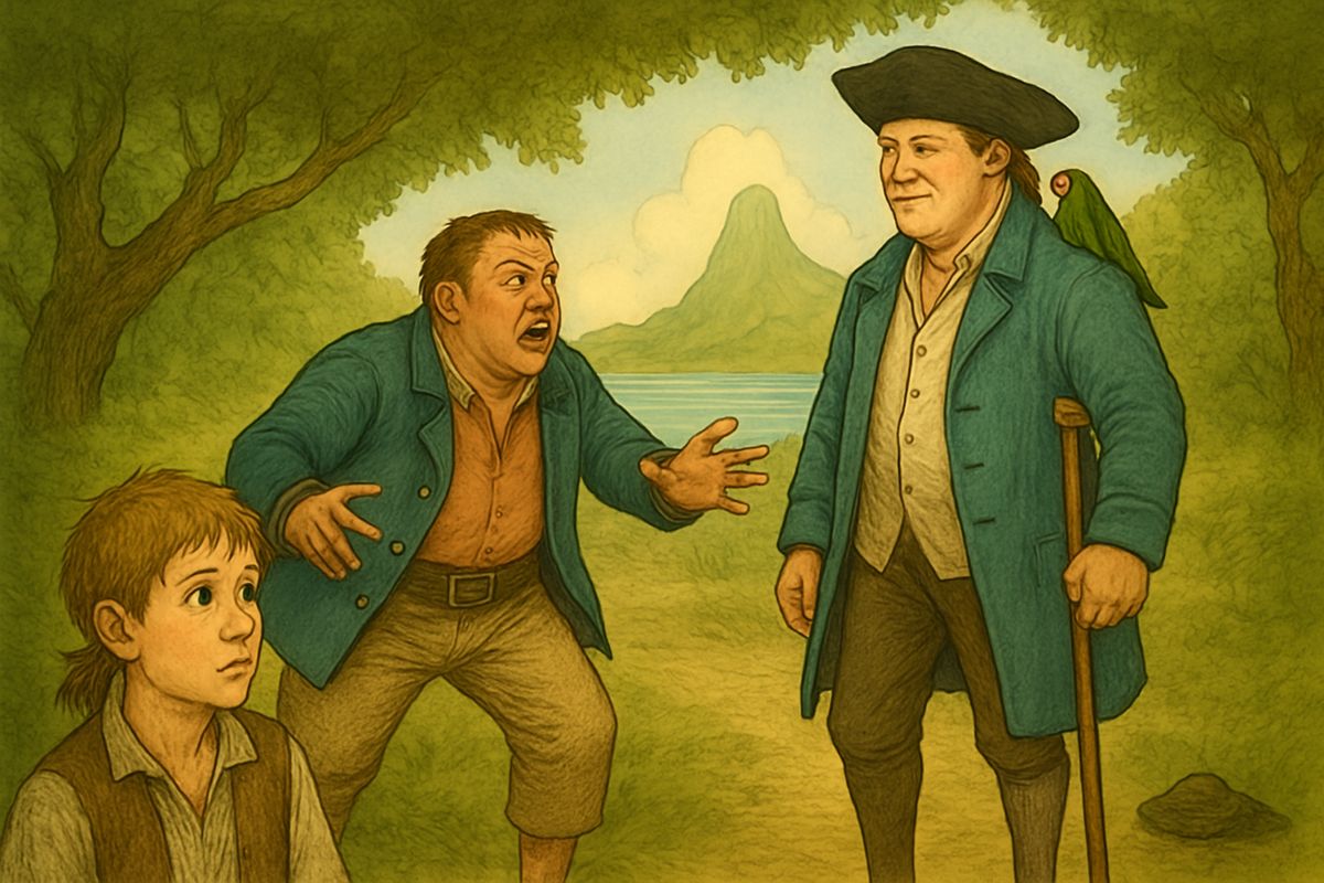 Crawling under the live-oaks, Jim saw Silver pleading with Tom, one of the honest hands. Suddenly a horrid scream rang out across the marsh. Tom leaped like a horse at the spur, but Silver never winked. “I reckon that’ll be Alan.”