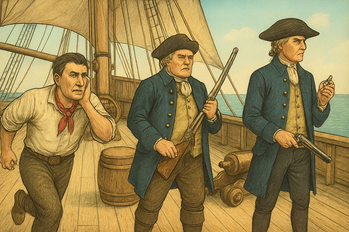On the last trip Captain Smollett ordered Abraham Gray, among the six mutineers aboard, to follow him, giving him thirty seconds by his watch. After a scuffle and blows, Gray burst out with a cut cheek. “I'm with you, sir.”