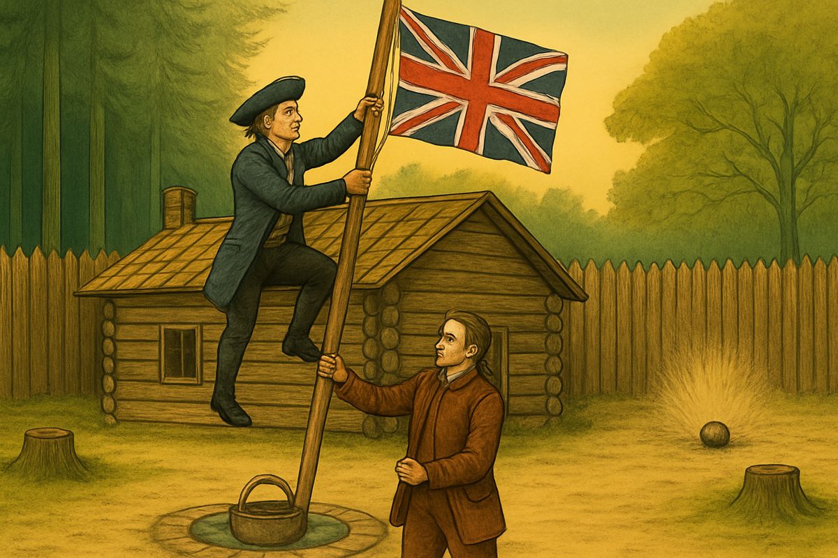 From his well-stuffed pockets Captain Smollett produced the British colours, climbed onto the log-house roof and raised the Union Jack himself. The ship's gun opened fire on it, cannonballs thudding into the sand. “Strike my colours! No, sir, not I.”