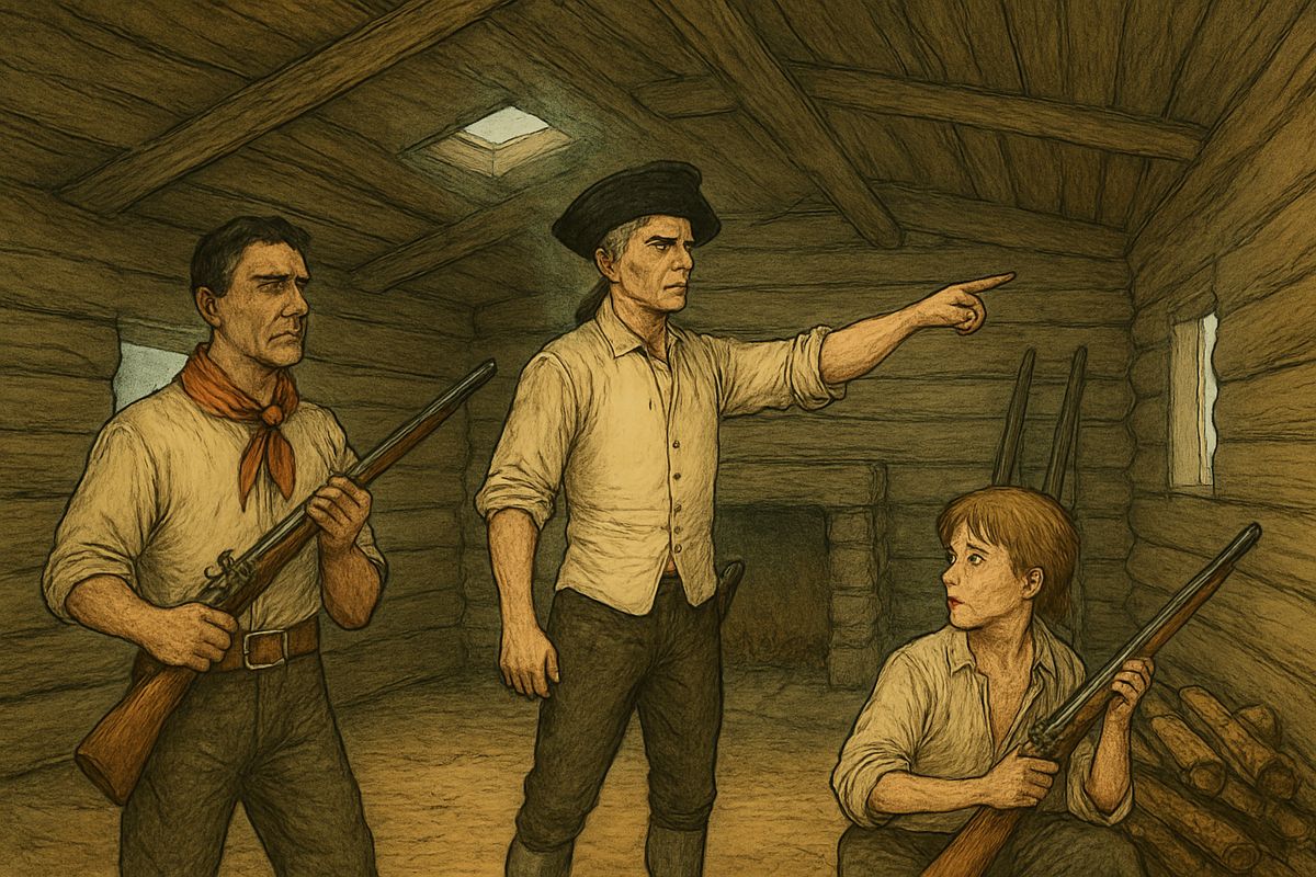 When Silver was gone, the captain scolded everyone but Gray for leaving their posts. Then he set out the defence: loaded muskets on each side, cutlasses in the middle, the fire put out. For an hour they waited, sweating in the heat.