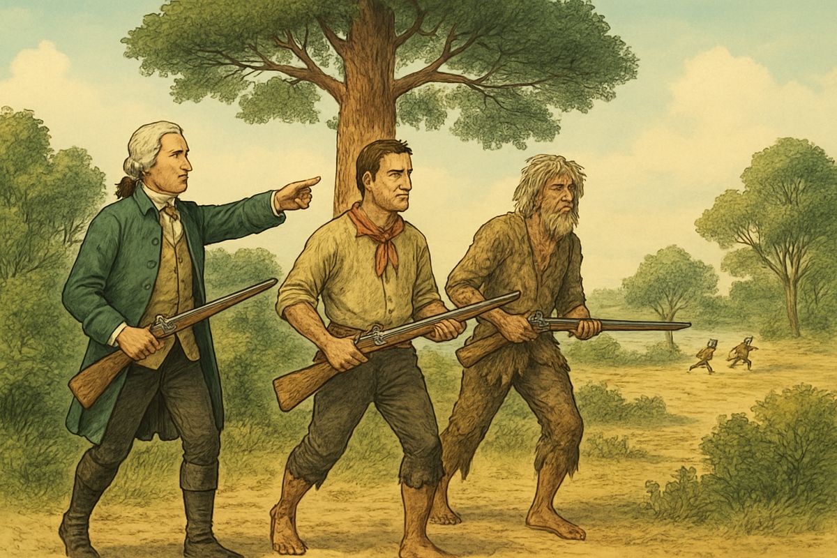 Merry raised his arm to charge, but three musket shots cracked from the thicket. Merry fell and the rest ran. Out stepped the doctor, Gray and Ben Gunn. Ben had found the treasure long ago and hidden it in his cave.
