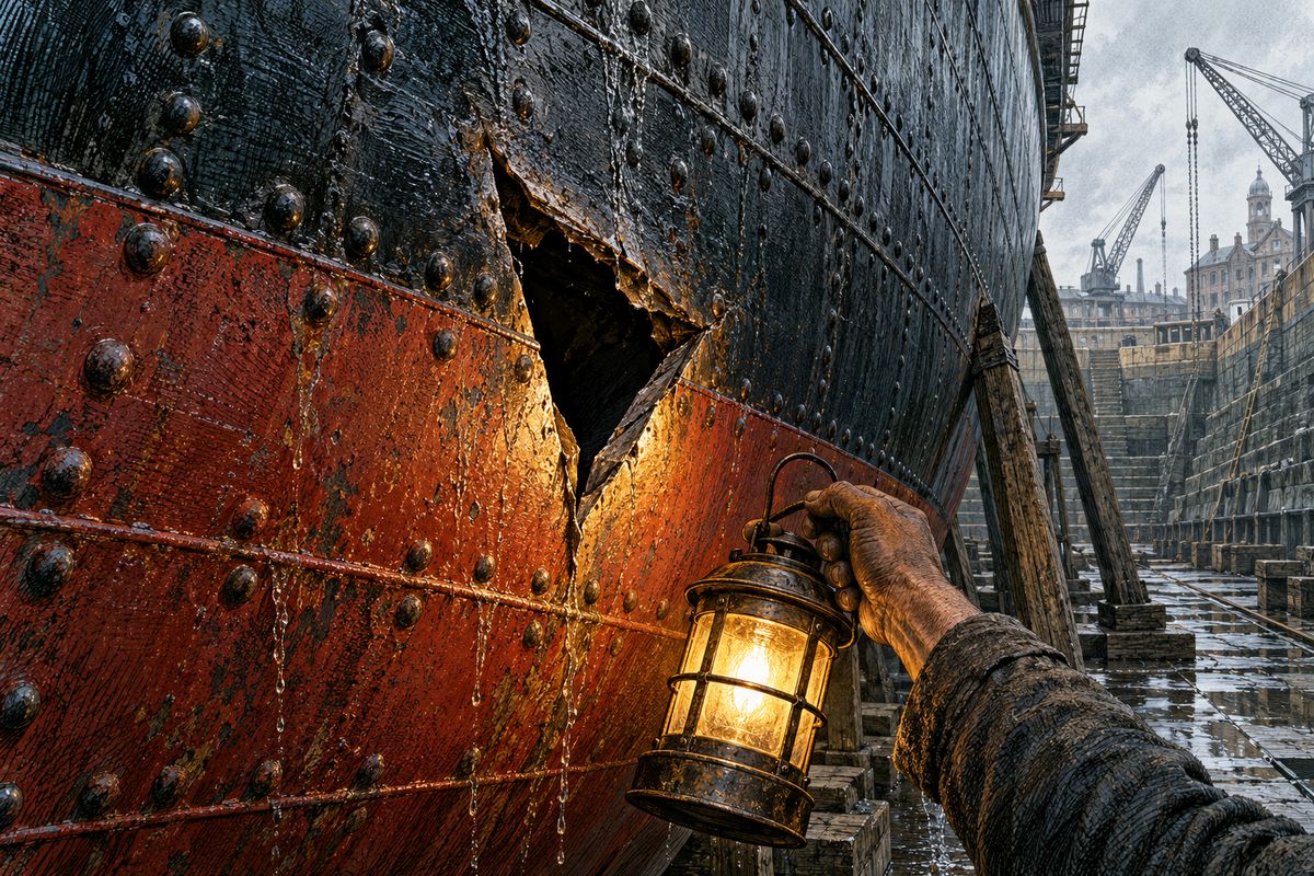 Then, in April 1867, something struck the Cunard liner Scotia at sea. 'We are sinking!' cried the carpenter's watch, but she limped into Liverpool. In dry dock the engineers stared at a neat triangular hole punched through her inch-thick iron plates, as if by a giant spike that had then pulled itself out.