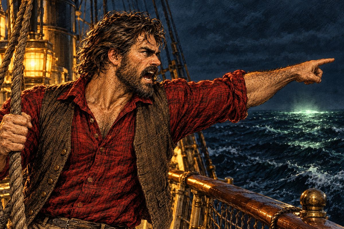 For three months the frigate chased every whale across the North Pacific, until the weary crew was close to mutiny and Farragut asked for just three days more. On the last evening, as darkness fell, Ned Land's voice rang out: "Look out there! The thing itself—on our weather beam!"