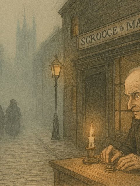Illustration from A Christmas Carol: Marley had been dead seven years, but Scrooge never painted out his partner's name.