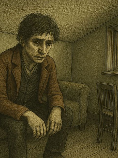 Illustration from Crime and Punishment: On an exceptionally hot evening early in July, a young man named Raskolnikov rose from the sofa in his coffin-like garret.