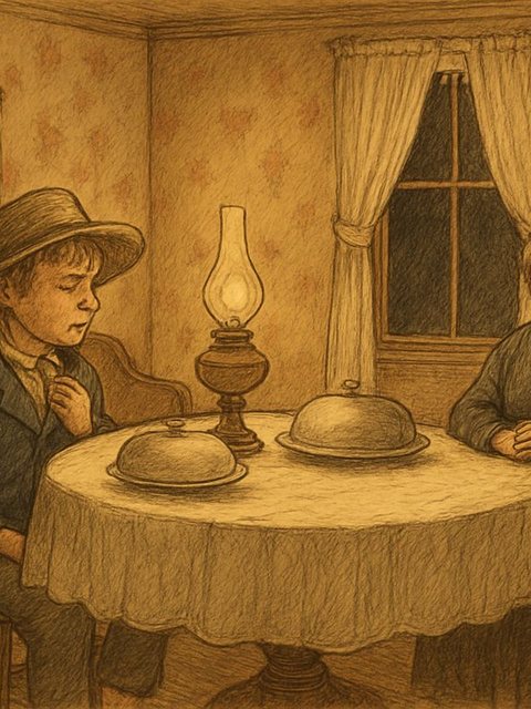 Illustration from Adventures of Huckleberry Finn: Tom Sawyer and Huck had found the robbers' gold, six thousand dollars apiece.