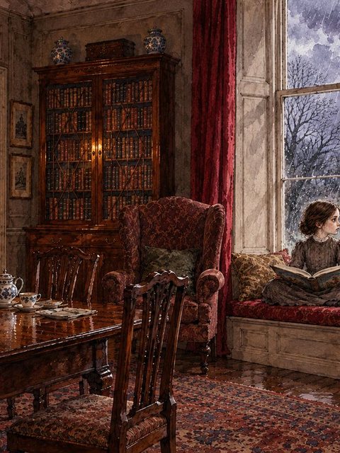 Illustration from Jane Eyre: No walk was possible that dreary November day.