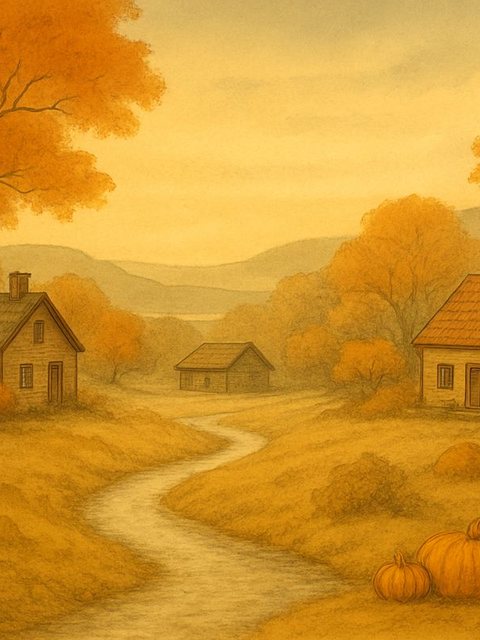 Illustration from The Legend of Sleepy Hollow: Not far from Tarry Town, where the Hudson widens into the broad Tappan Zee, there lay a little valley among high hills, one of the quietest places in the whole world.